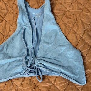 Urban Outfitters Dusty Blue Ribbed Halter Crop Top